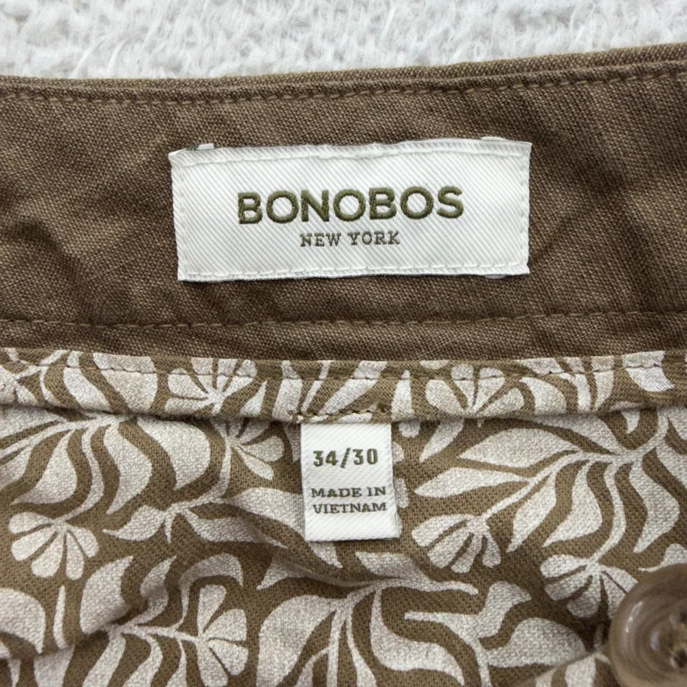 Bonobos Mens Brown Linen Cotton Blend Pleated Straight Leg Chino Pants 34/30